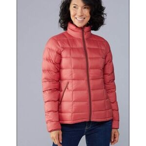 REI Co Op 550 Down Puffer Jacket Women's Medium Coral Pink Zip Pockets Insulated